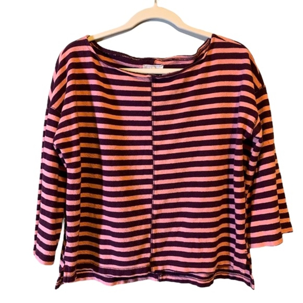 🍄 Lou & Grey Stripe Sweater Size Med Pink and Purple Cropped Boxy Fit